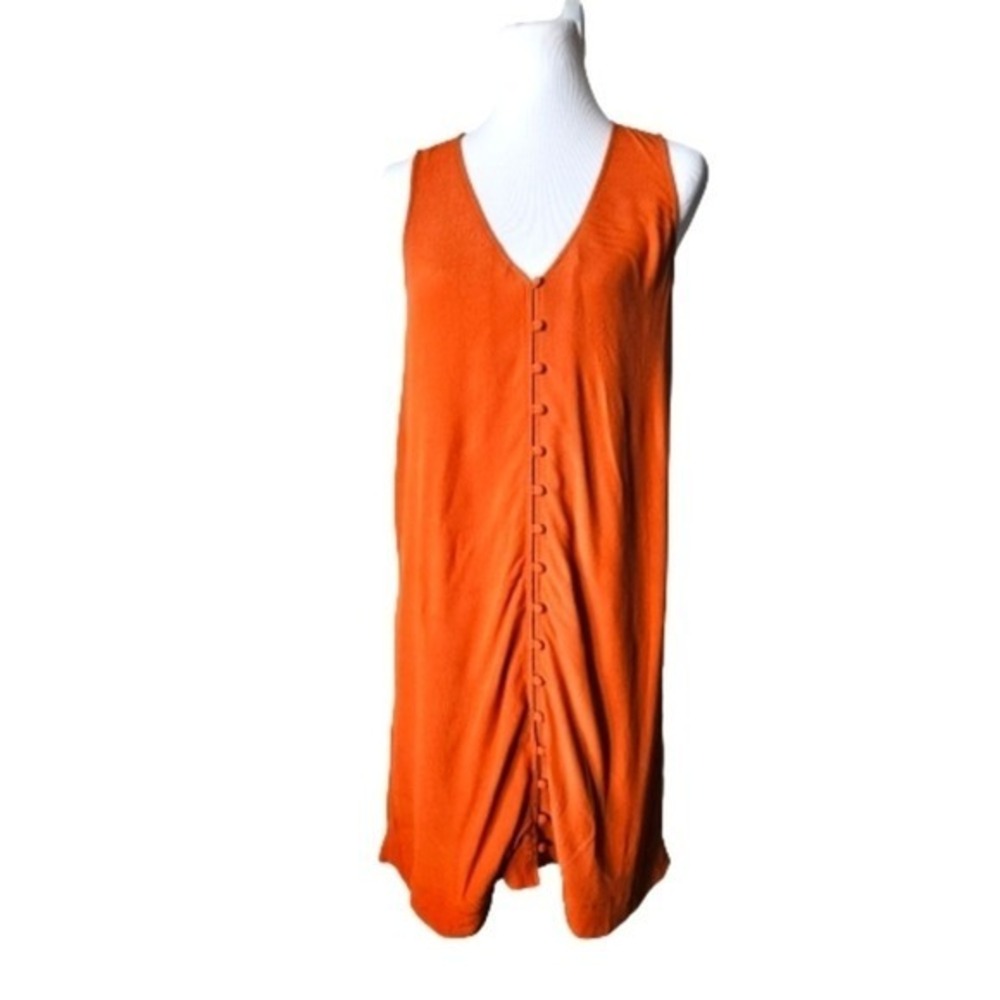 Madewell Burnt Orange Button Front V-Neck Sleeveless Shift Dress Size S
